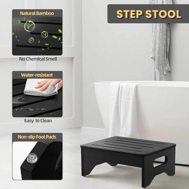 Hellojin Wooden Step Stool for Adults & Kids, Non-Slip Rubber Feet, 6.5 Inch High, Lightweight Small Step, 400 Lbs Capacity, Bed Step Stool for High Bed, Bathroom & Kitchen (Black) - Image 5